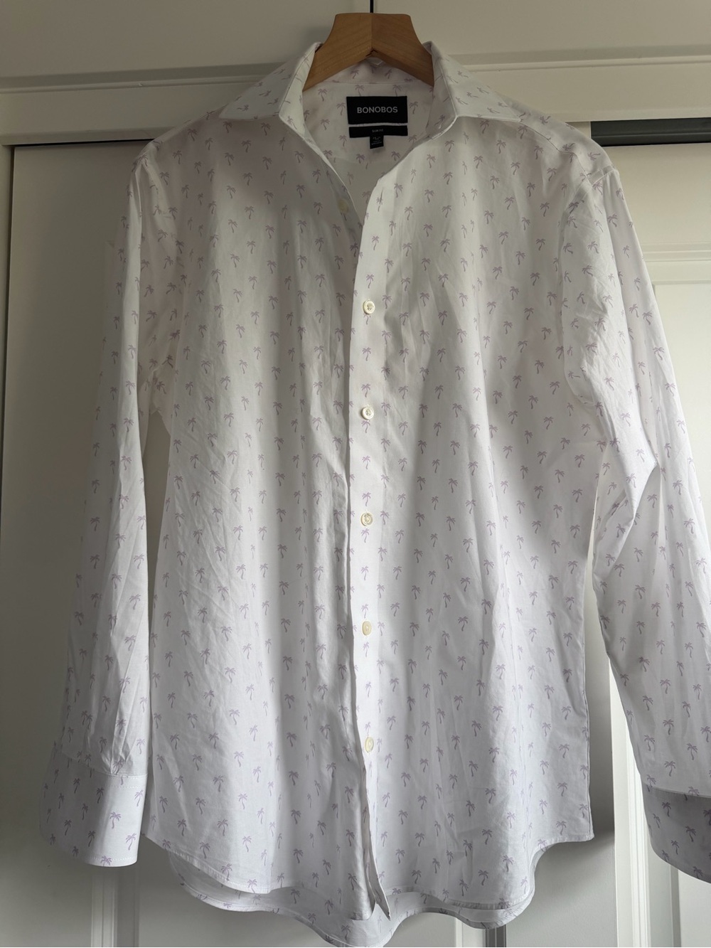 Bonobos White Palm-Print Button-Up Slim Fit Shirt Neck Size 15.5